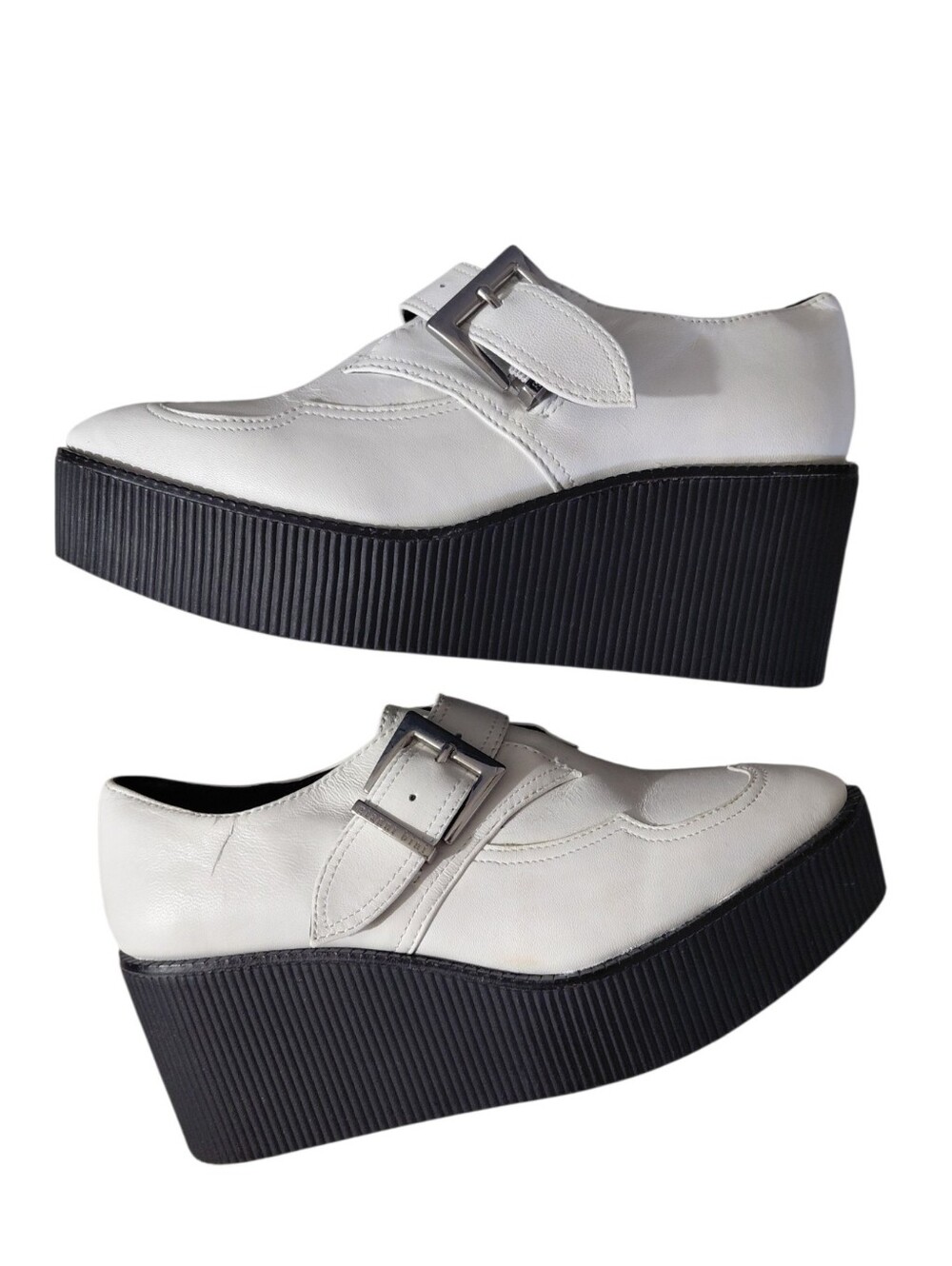NEW Gianni Bini Yasmina White Leather Platform Monk Strap Creepers Size 5 Loafer